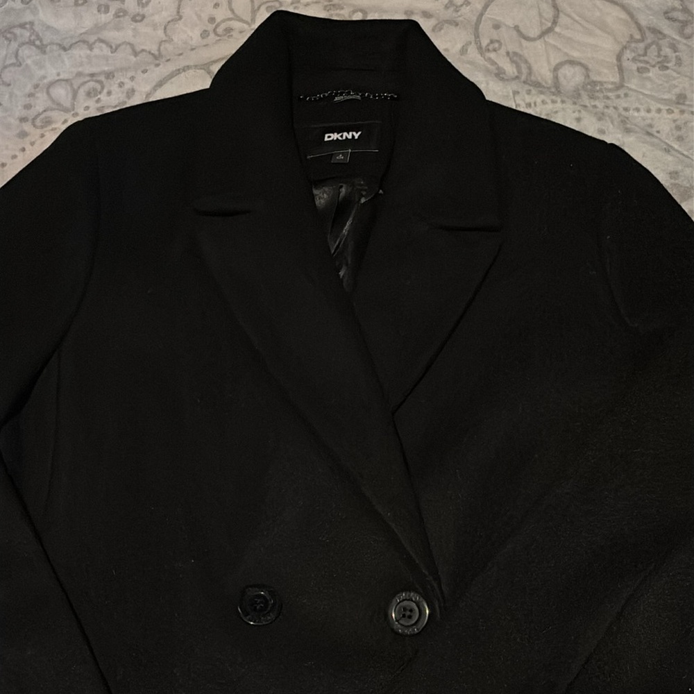 NWT DKNY Solid Black Fashion Coat Faux Wool - Picture 3 of 6